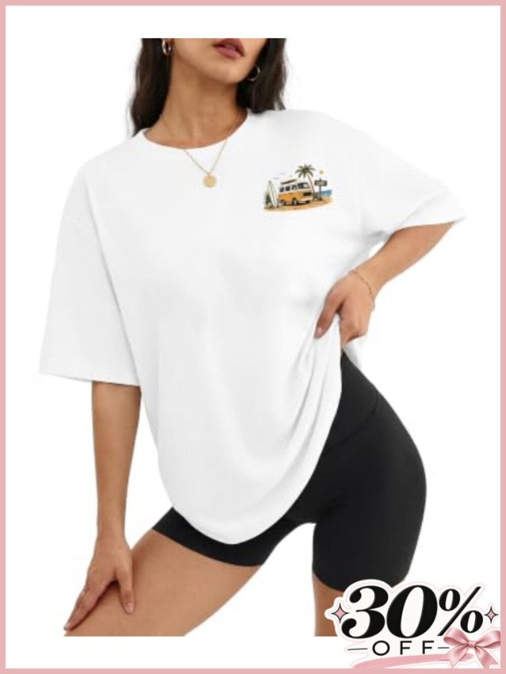 Women's Oversized Coastal Graphic Tee Cotton Vacation Shirt